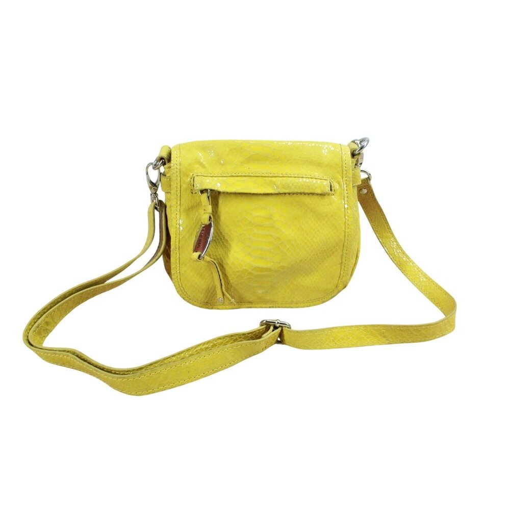 Perlina Yellow Leather Snake Print Adjustable Straps Crossbody Purse Bag